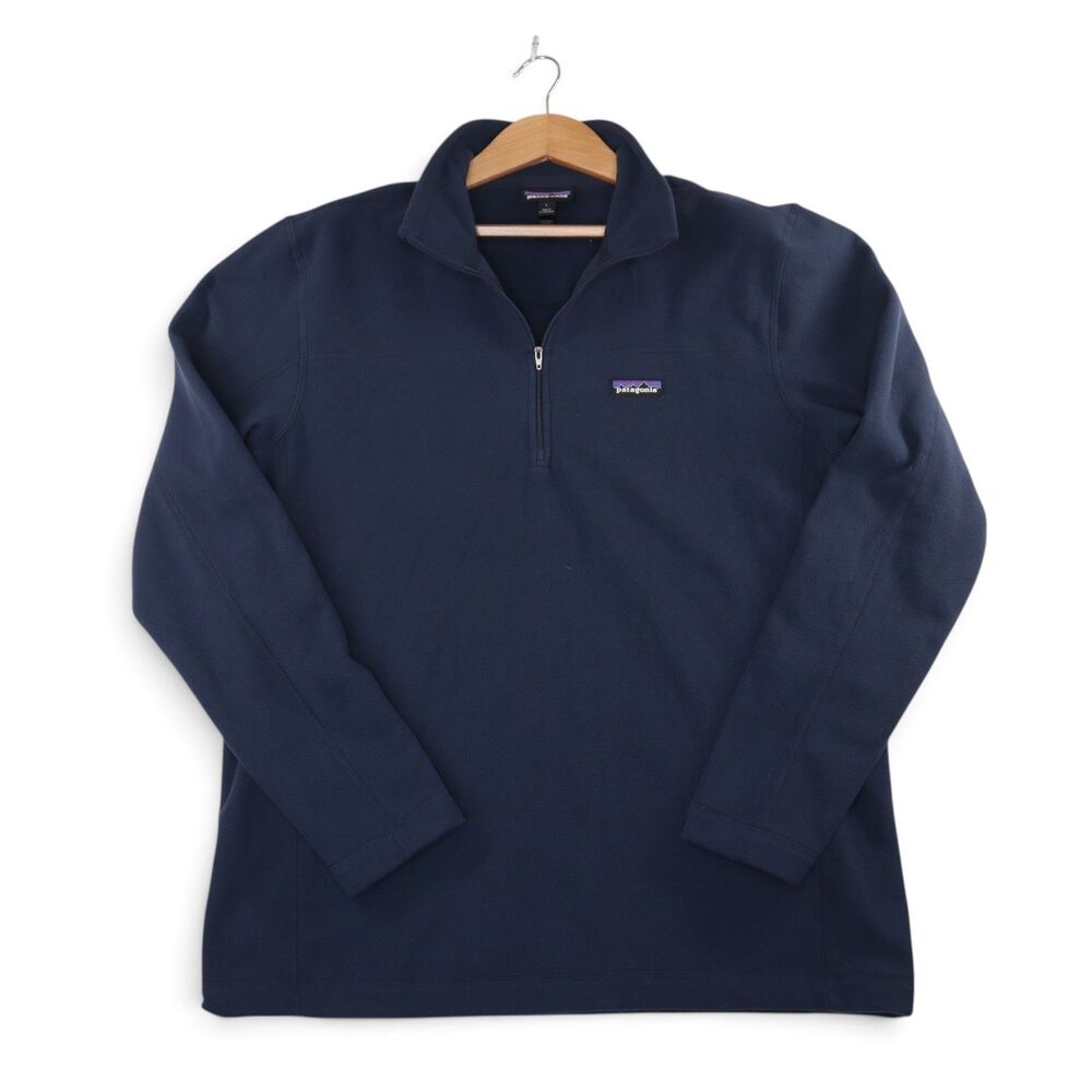 Patagonia Micro D Fleece Mens L 1/4 Quarter Zip Pullover Mock Neck Navy Blue